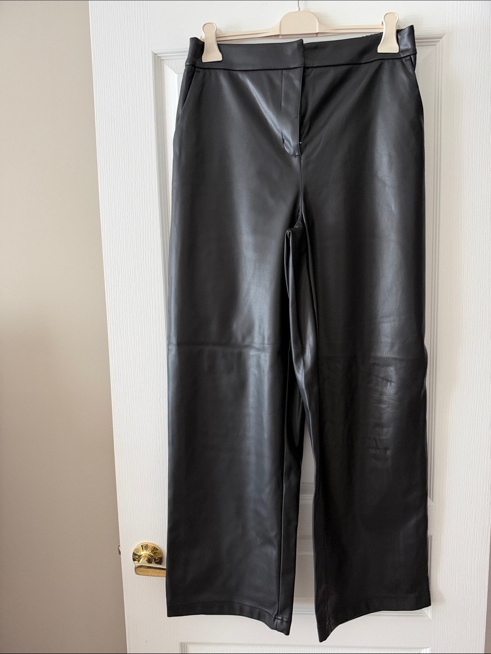 RD Style Black Faux Leather Wide-Leg Pants